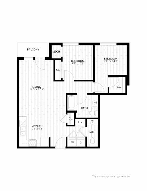 2 bed 2 bath floorplan B at Union at Rivers Edge Apartments, Des Moines, IA