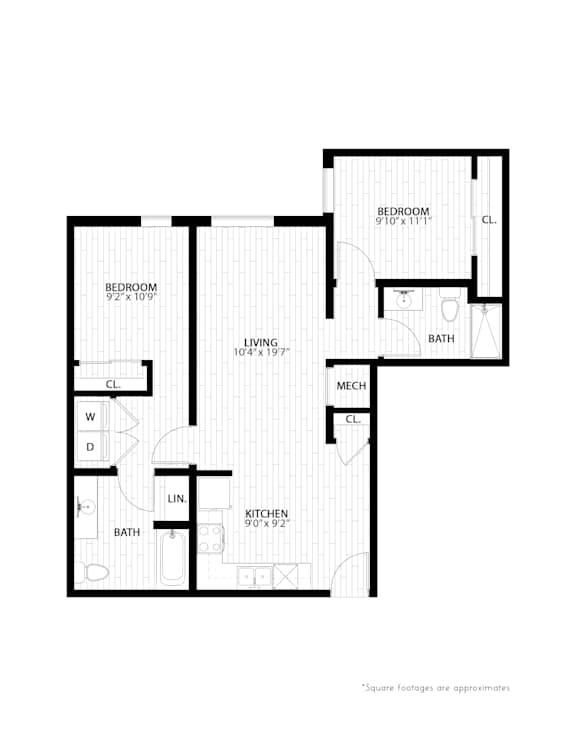 2 bed 2 bath floorplan C at Union at Rivers Edge Apartments, Des Moines 50315