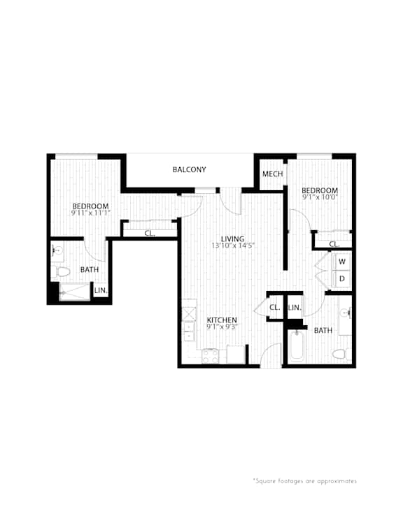 2 bed 2 bath floorplan E at Union at Rivers Edge Apartments, Des Moines