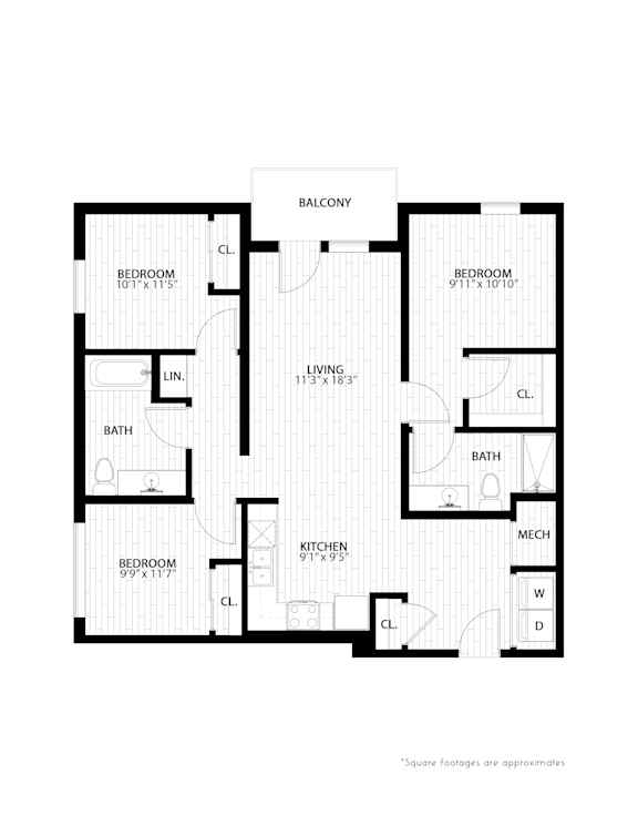 3 bed 2 bath floorplan A at Union at Rivers Edge Apartments, Des Moines, IA, 50315