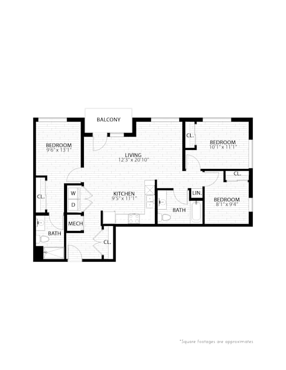 3 bed 2 bath floorplan H at Union at Rivers Edge Apartments, Des Moines, IA, 50315
