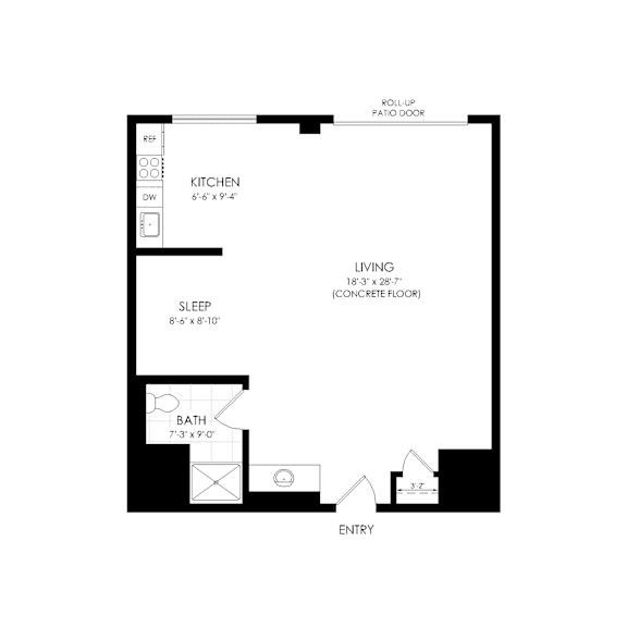 Floor Plan  Studio 1 bath B at RiDE at RiNo Apartments, Denver, CO
