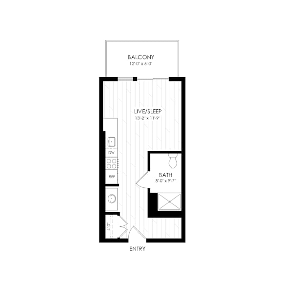 Floor Plan  Studio 1 bath I at RiDE at RiNo Apartments, Denver, Colorado