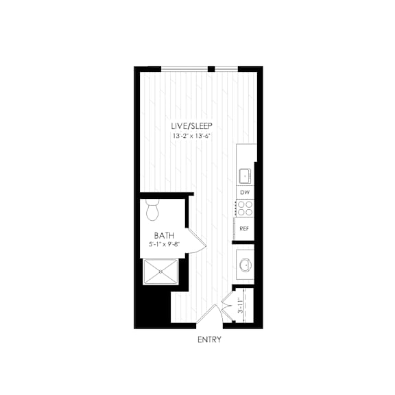 Floor Plan  Studio 1 bath K at RiDE at RiNo Apartments, Colorado