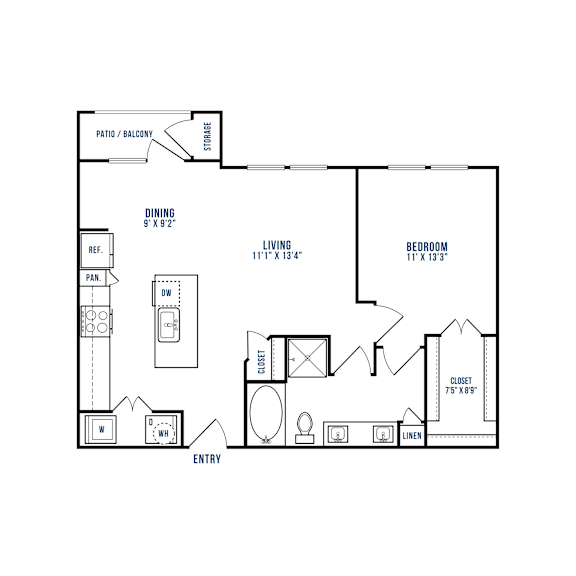 A floor plan of a home with a dining area, living room, and bedroom.