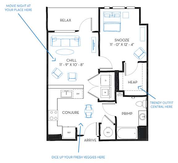 1 bed 1 bath A7 Floor Plan at Regatta Sloans Lake, Denver, CO 80204