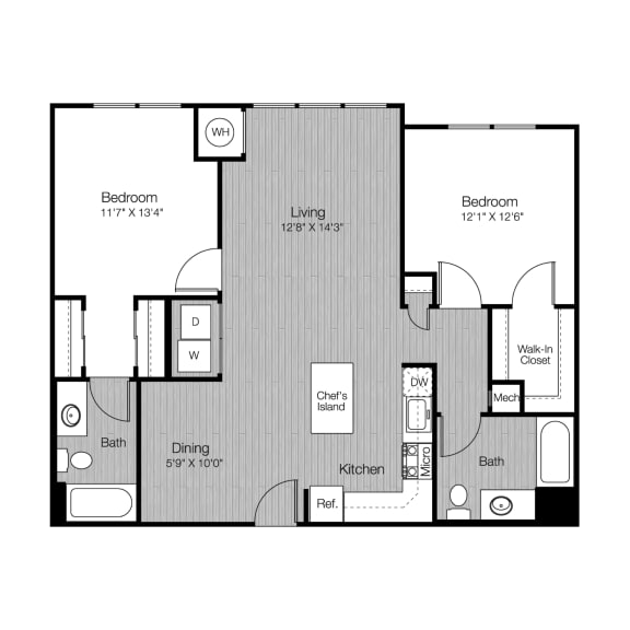 Floor Plan  2 bed 2 bath A at Metro 303, Hempstead, NY