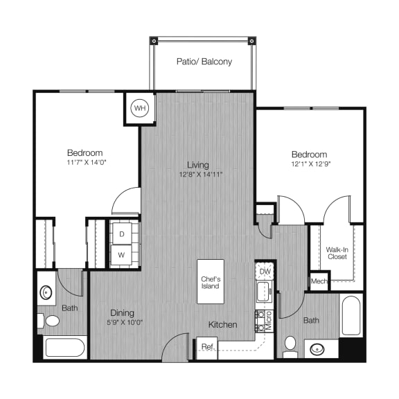 Floor Plan  a floor plan of a bedroom apartment at West 130, New York