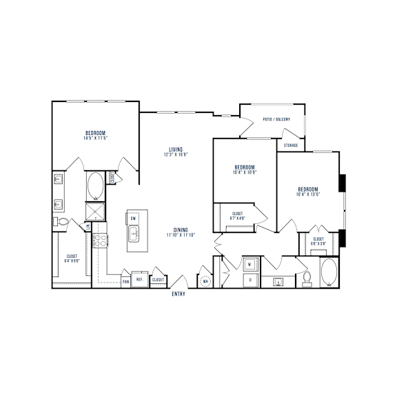 A black and white floor plan of a house with labeled rooms.