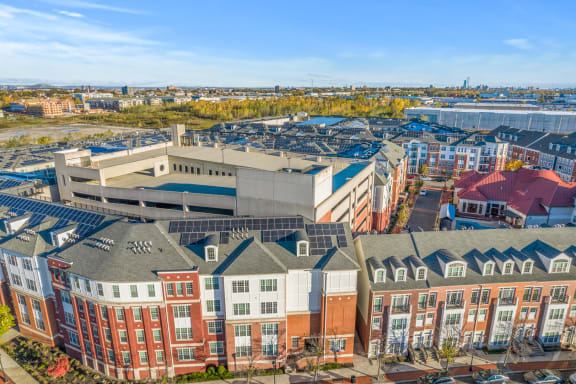 an aerial view of a row of houses in front of a building at Harbor Pointe, New Jersey
