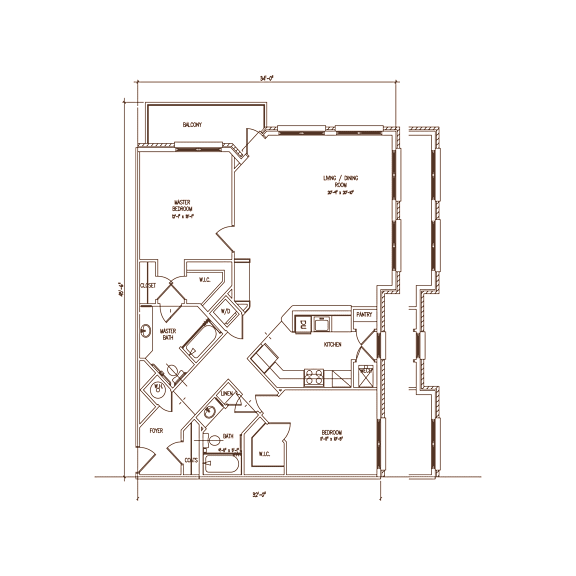 A floor plan of a house with labeled rooms and dimensions.