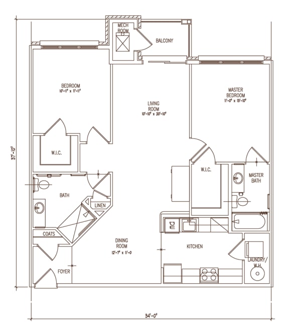 a floor plan of a 1 bedroom apartment at the historic electric building in fort worth, tx  at The Lena, Raritan, NJ