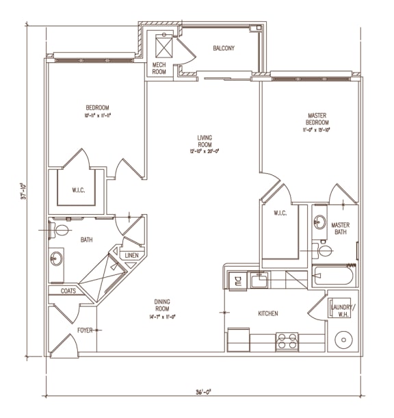 a floor plan of a 1 bedroom apartment at the historic electric building in fort worth, tx  at The Lena, New Jersey, 08869