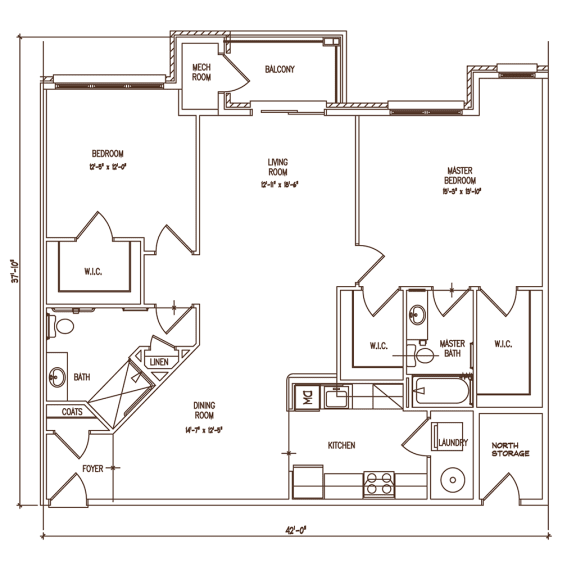 the floor plan for a bedroom apartment with a mix of bedrooms  at The Lena, Raritan, NJ, 08869