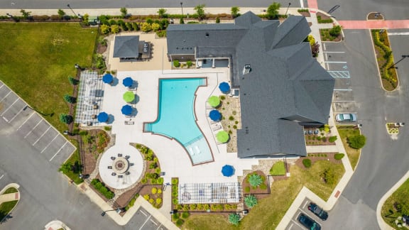 aerial view of  a swimming pool at Meridian Obici, Suffolk