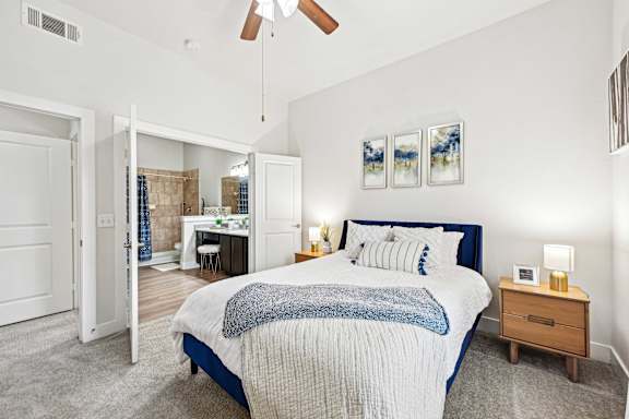 Modern Bedroom Interior at The Laurel at Vintage Park 55+ Apartments, Texas, 77377
