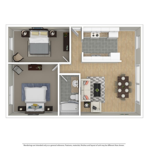 a floor plan of a furnished one bedroom apartment