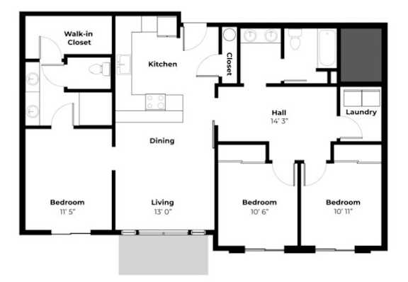 A floor plan of a house with a laundry room and walk-in closet.