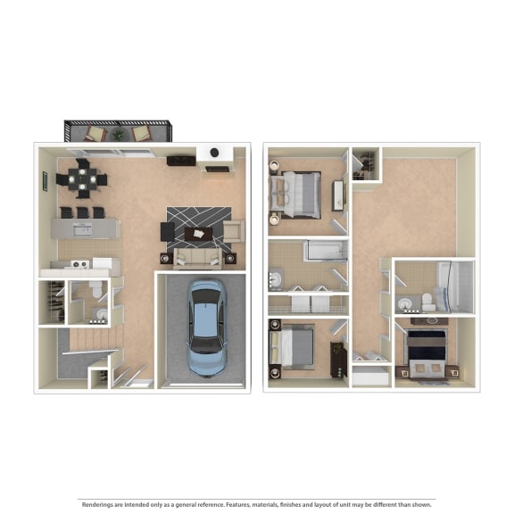 a floor plan of a furnished three bedroom apartment