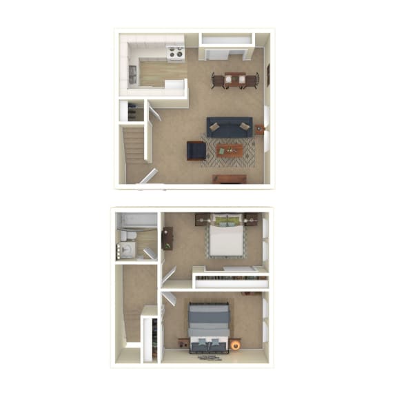a floor plan of a furnished two bedroom home