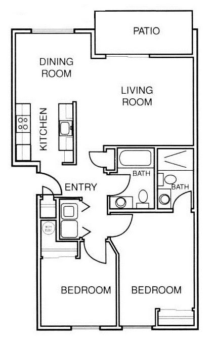 Two bedroom two bathroom floorplan