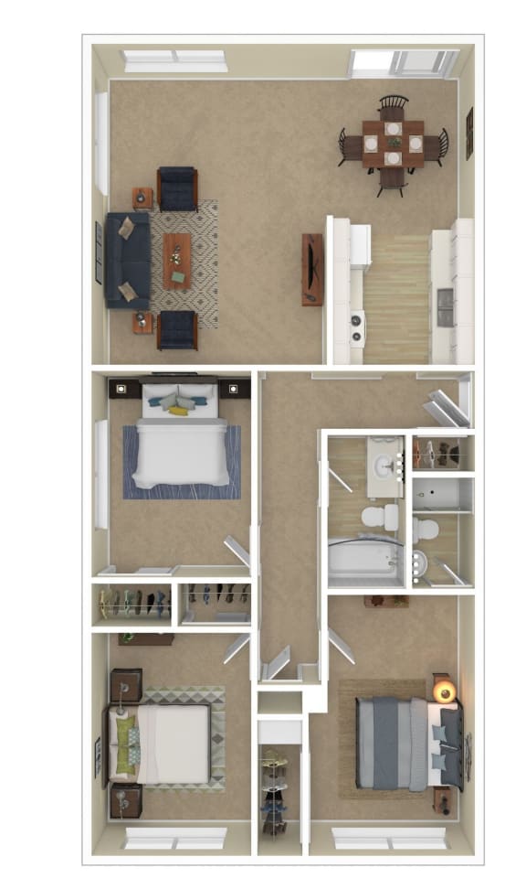 3 bedroom 2 bathroom floorplan