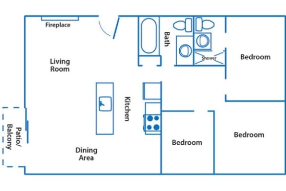 Three Bedroom 2 bathroom Floorplan