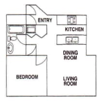 One bedroom one bathroom floorplan  at Hampton Park Apartments, Tigard, OR