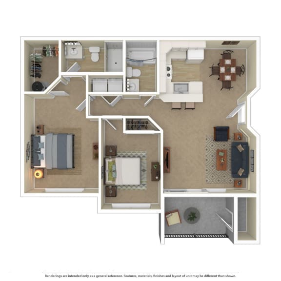 the floor plan of a furnished two bedroom apartment