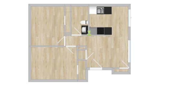2 Bedroom One Bathroom Floor Plan