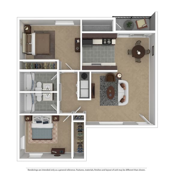 the floor plan of a furnished two bedroom apartment