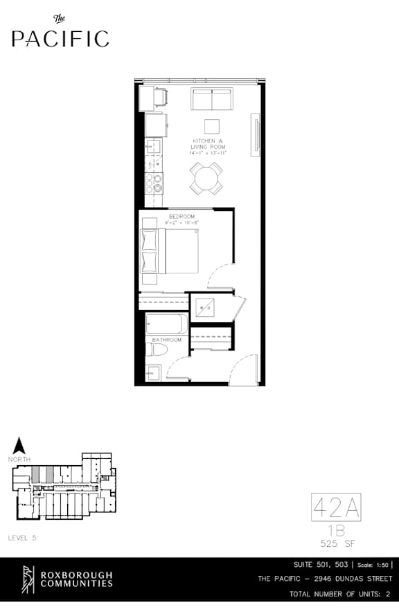 A floor plan for a two-story building with a living room, kitchen, and bathrooms.