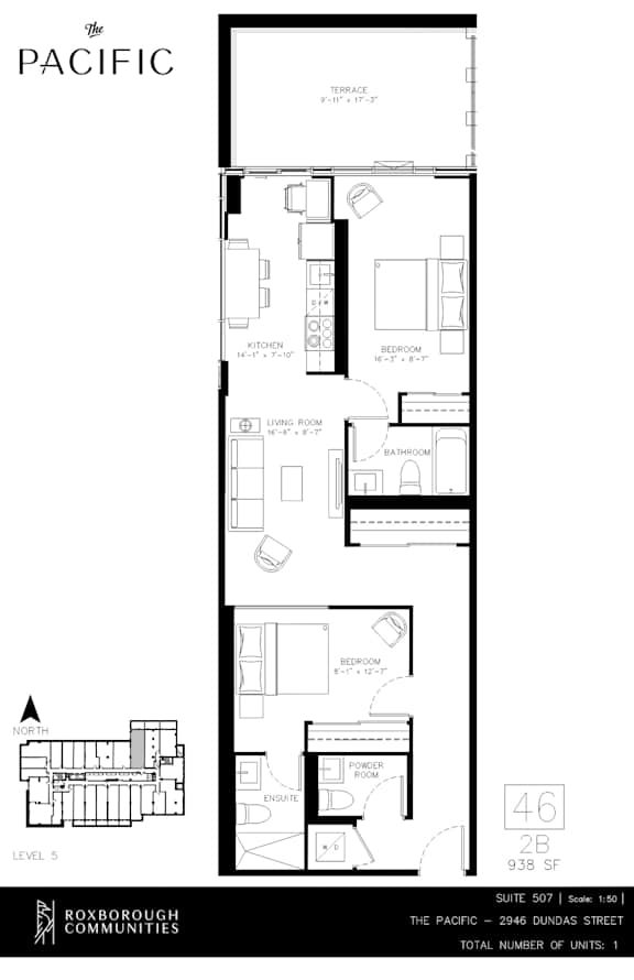Floor plan for a building called The Pacific.