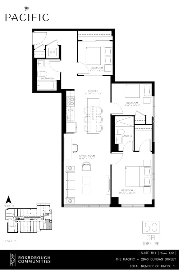 A floor plan for a 50 3B property by Roxborough Communities.