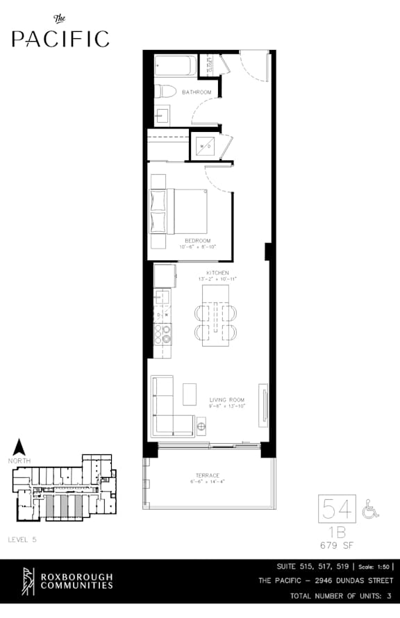 A floor plan for a building with the label "The Pacific" at the top.