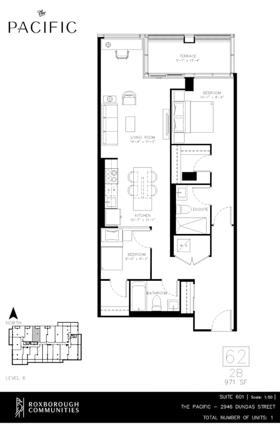 A floor plan for a 2 bedroom apartment at The Pacific.