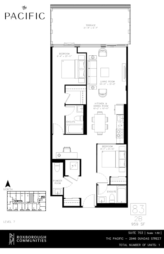 A floor plan for a building named The Pacific is shown.
