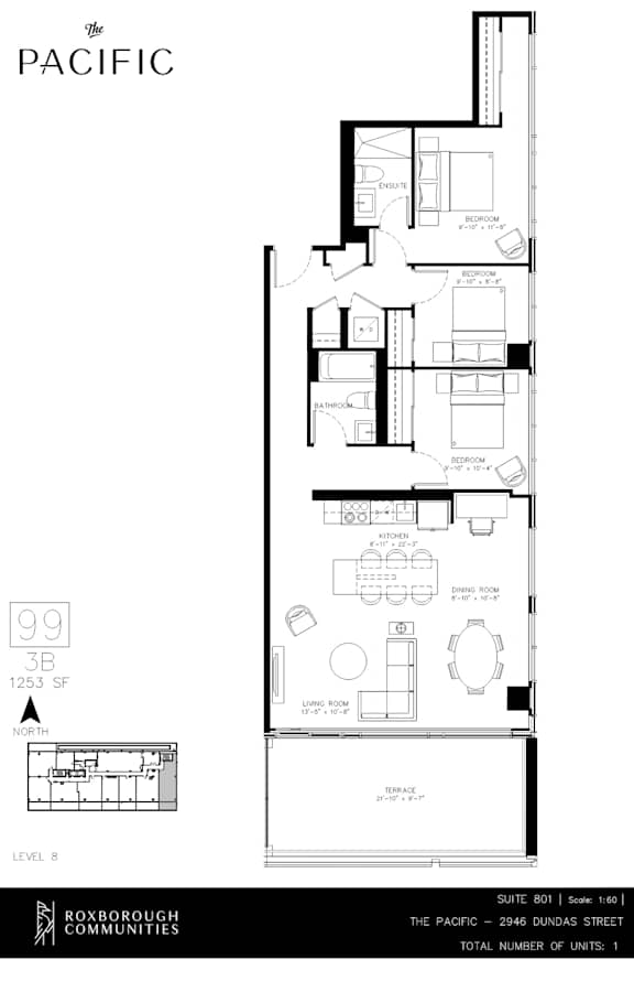 A floor plan for a building called "The Pacific" with a total of 1 unit.