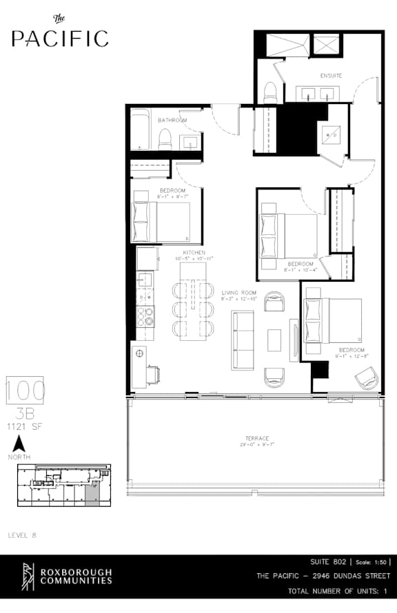 A floor plan for a property called The Pacific, showing the layout of the rooms.