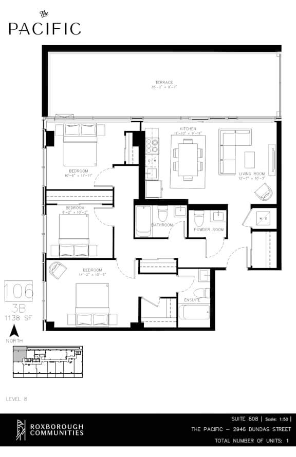 A floor plan for a property called The Pacific, showing the layout of the rooms.