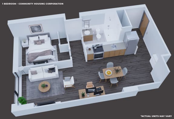 3D Image One Bedroom Floor Plan