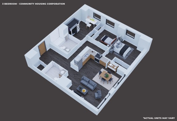 Meadowbrook Place Windsor 3D 3 Bedroom Floor Layout