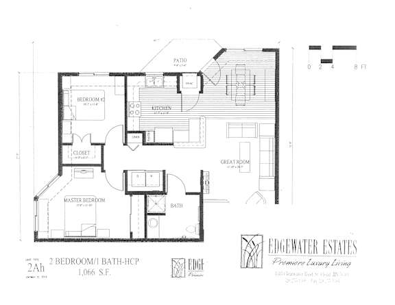 A floor plan of a house with a living room, dining room, kitchen, and two bathrooms.