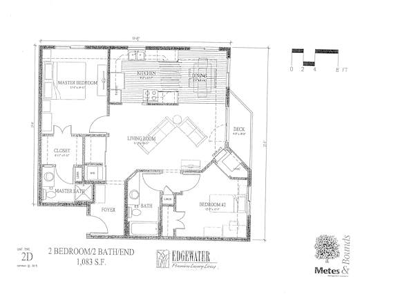 A floor plan of a two bedroom apartment with a detailed layout.