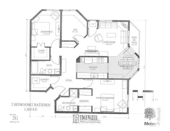 A floor plan of a two bedroom, two bathroom apartment.