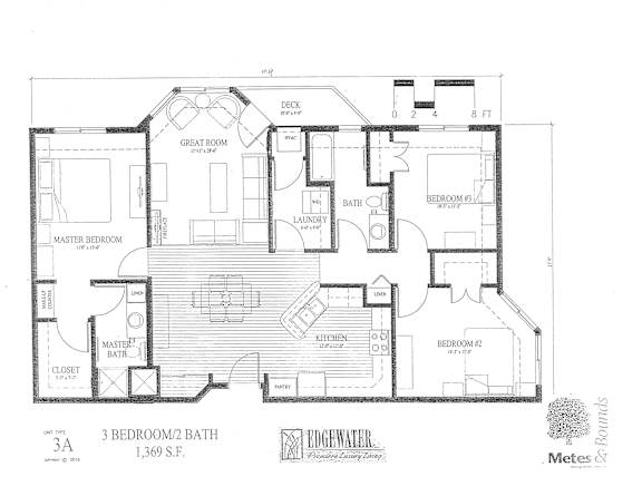 A floor plan of a house with a master bedroom suite and a second bedroom suite.