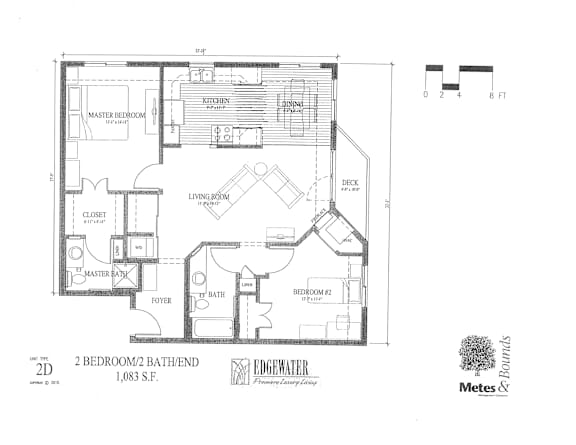 A floor plan for a 2 bedroom, 2 bathroom apartment at 1683 S. Bathend.