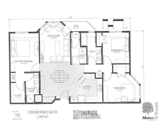 A floor plan of a house with a 3 bedroom/2 bathroom layout.