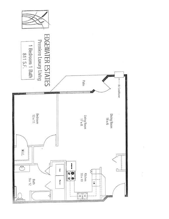 A floor plan for Edgemere Luxury Estates shows a bedroom, bath, and living room.