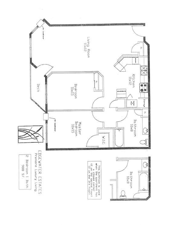 A floor plan of an apartment with a living room, two bedrooms, a bathroom, and a kitchen.